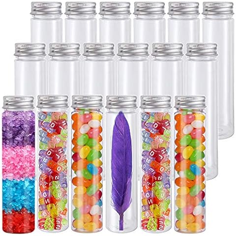 Haawooky 18 Pack 115 ml Clear Plastic Test Tubes with Screw Caps Flat-Bottomed Bath Salt Containers,Candy Containers for Wedding Party Christmas Décor Cover
