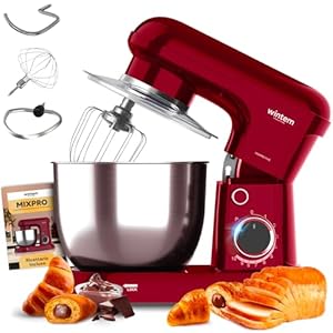 Avilia – Planetaria Silenziosa Multifunzione 1500W con Ricettario e Accessori Inclusi, Ideale per Impasti Dolci e Salati, Mixer con 10 Velocità e Funzione Pulse, Ciotola Acciaio 5L (Rosso)