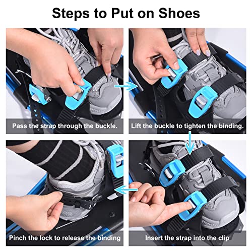 30インチ スノーシューズ 軽量地形スノーシューズ ポール付き メンズ 登山 アルミ合金スノーシューズ 男女兼用 スノーシューズ 調節可能なトレッキングポールとキャリートート ハイキング用スノーシューバッグ 5枚目