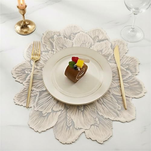 Image of Yellow Weaves 1 Pc PVC Round Table Placemat, Dining Table Mat, Stain Resistant, Anti-Skid, Waterproof, Washable, Dining, Kitchen, Restaurant Table Set Easy to Clean, Durable (Bloom Golden)