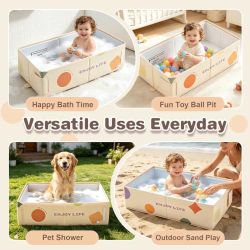 Image of Toddler Bath Tub for Shower, Foldable Baby Bathtub, Portable Kids Bathtub & Collapsible Bathtub for Toddlers 1-8, Infant Newborn, Travel Baby Bath, Banera para Bebe, White Dot