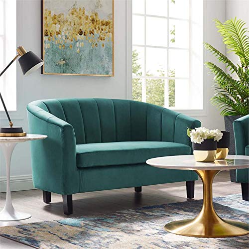 Modway Prospect Channel Tufted Upholstered Velvet Loveseat, Teal