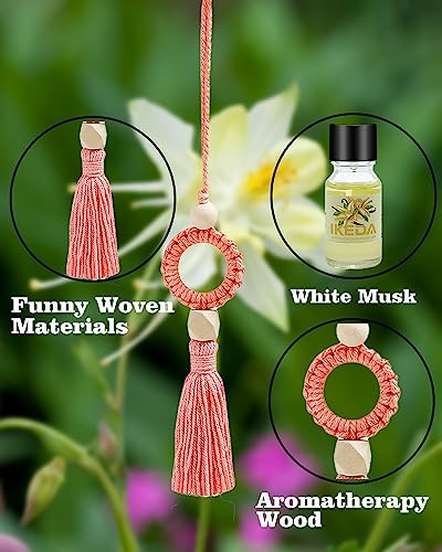 Image of Car Air Freshener Tassel Diffuser | Cute Felt Automotive Charm Deodorizer with Essential Oil | Nature Scent Auto Hanging Car Interior Decor | Bedroom Home Pendant (White Musk, 1pcs)