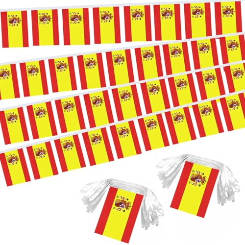 Image of 2 Pack Spain Flag Banner String Small Mini 66 Feet 60 Pcs Spanish Hanging Flags Decoration