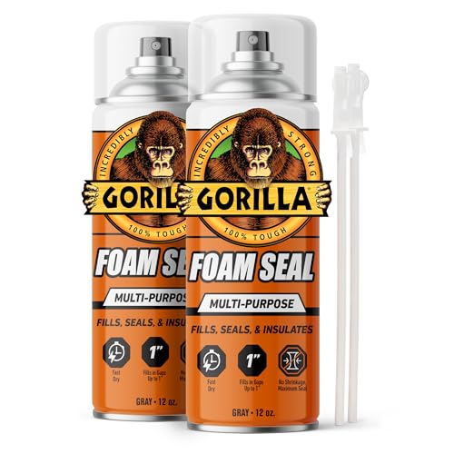 Gorilla Spray Foam Sealant, Light Gray Color, 12 Ounce (Pack of 2) - Multi-Purpose Expanding Foam, Polyurethane Spray, Fills Gaps & Cracks