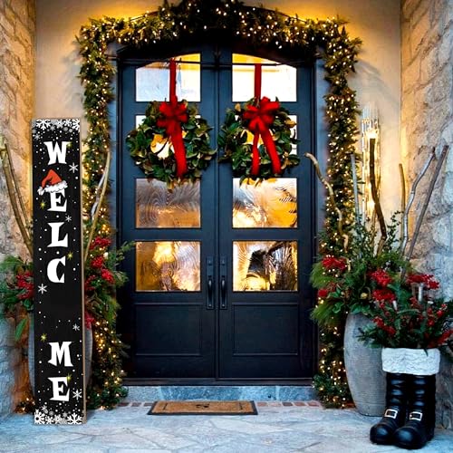 Christmas Porch Sign Decor Xmas Wooden Hanging Sign Door Porch Standing Decorative Signs for Front Door Farmhouse Outdoor Indoor Welcome Sign Wall Craft Decor 47.2"H by ARKUKT - Image 2