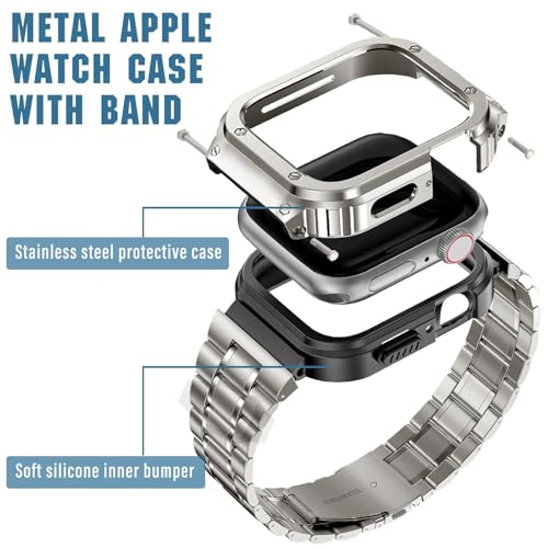 Image of MioHHR Stainless Steel Band with Case for Apple Watch Bands 44mm /42mm