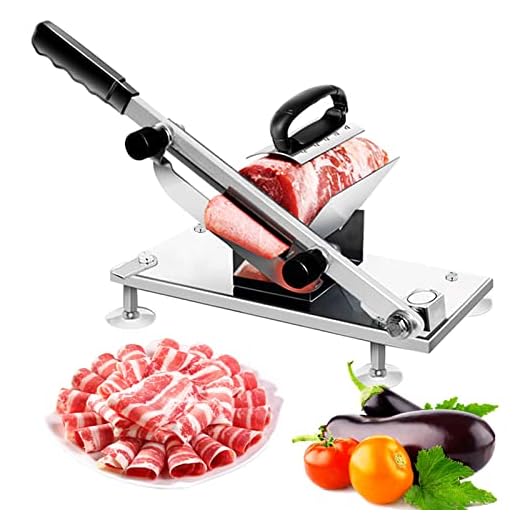 Manual Frozen Meat Slicer, Stainless Steel Meat Cutter Beef Mutton Roll Meat Cheese Food Slicer Vegetable Sheet Slicing Machine, Deli Slicer for Home Kitchen