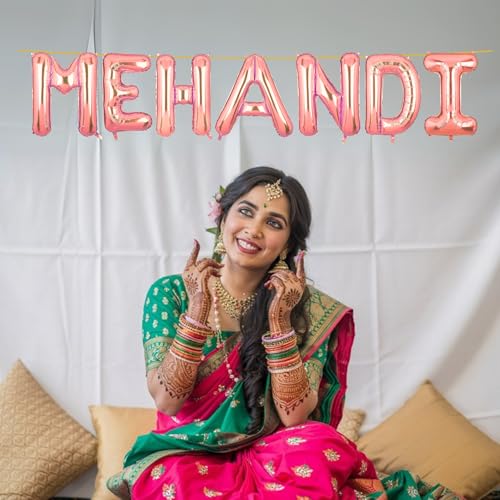 Image of Mehandi Banner Rose Gold for Wedding Home Boys Girls Men Women Foil Balloon Decoration Decor Celebration Rose Golden