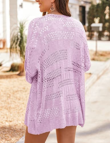 Image of HOTOUCH Lightweight Crochet Cardigan for Women Long Sleeve Open Front Knit Oversized Cardigans Sweaters