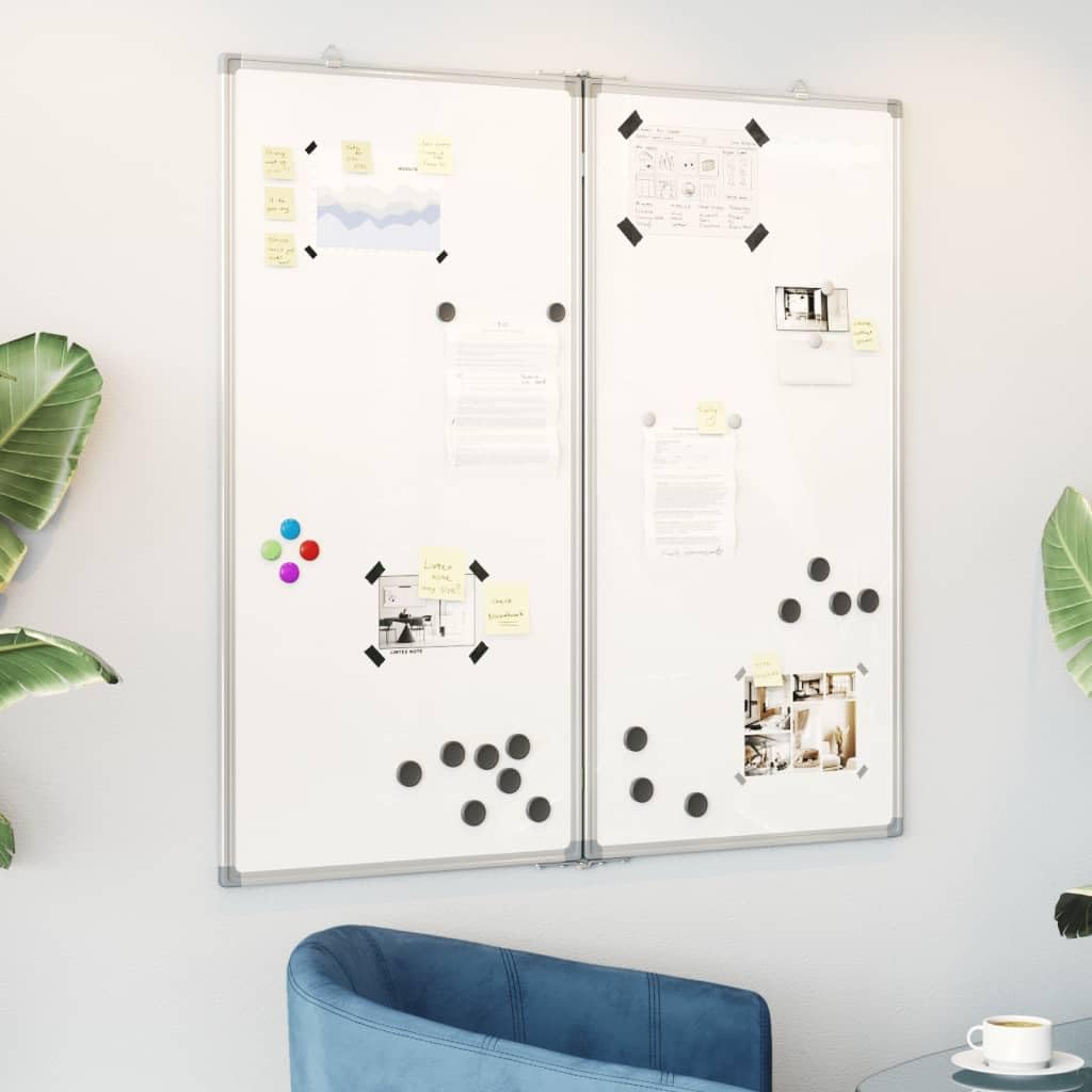 Gecheer Lavagna Magnetica Pieghevole, scrivania Ufficio casa Scuola, 80x80 cm, Multistrato con Telaio in Alluminio e plastica, Due Pannelli, per presentazioni, Appunti, Disegni e Foto