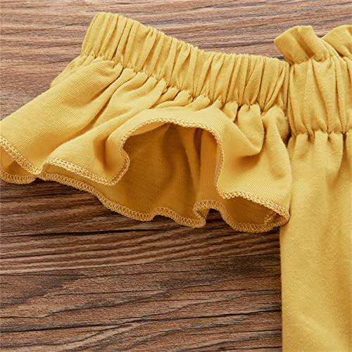 Summer Clothes for Girls Children Wear Girl Gradient Bell Bottoms Denim Jeans High Waist Splicing Buttons (Yellow, 7Y)4