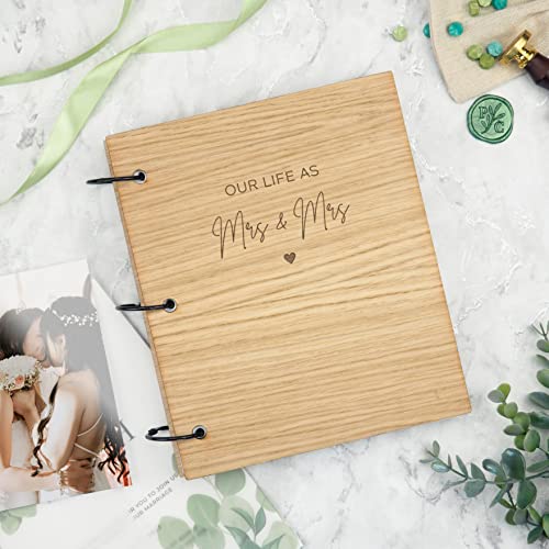 Our Life as Mrs & Mrs Photo Album, Lesbian Couples Memory Book, Engraved Wedding Present, Wooden Anniversary Keepsake for Her - Image 2