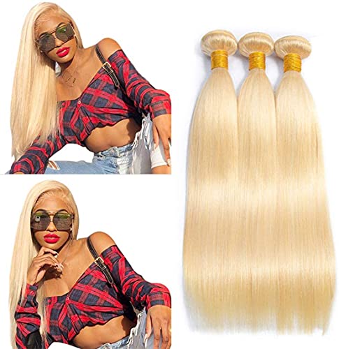 muaowig 613 Bundles Brazilian Hair Bundles Blonde Human Hair Bundle Hair Weave Double Weft No Tangle 613 Bundles Straight Virgin Hair Extensions 26 28 30 Inch