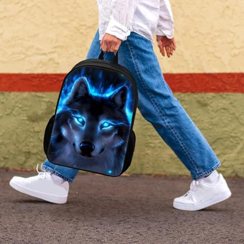 Binienty Schulrucksack für Kinder, Jungen, Mädchen, Teenager, leicht, für Bücher, Laptop, lässiger Tagesrucksack, Blauer Wolf, Einheitsgröße