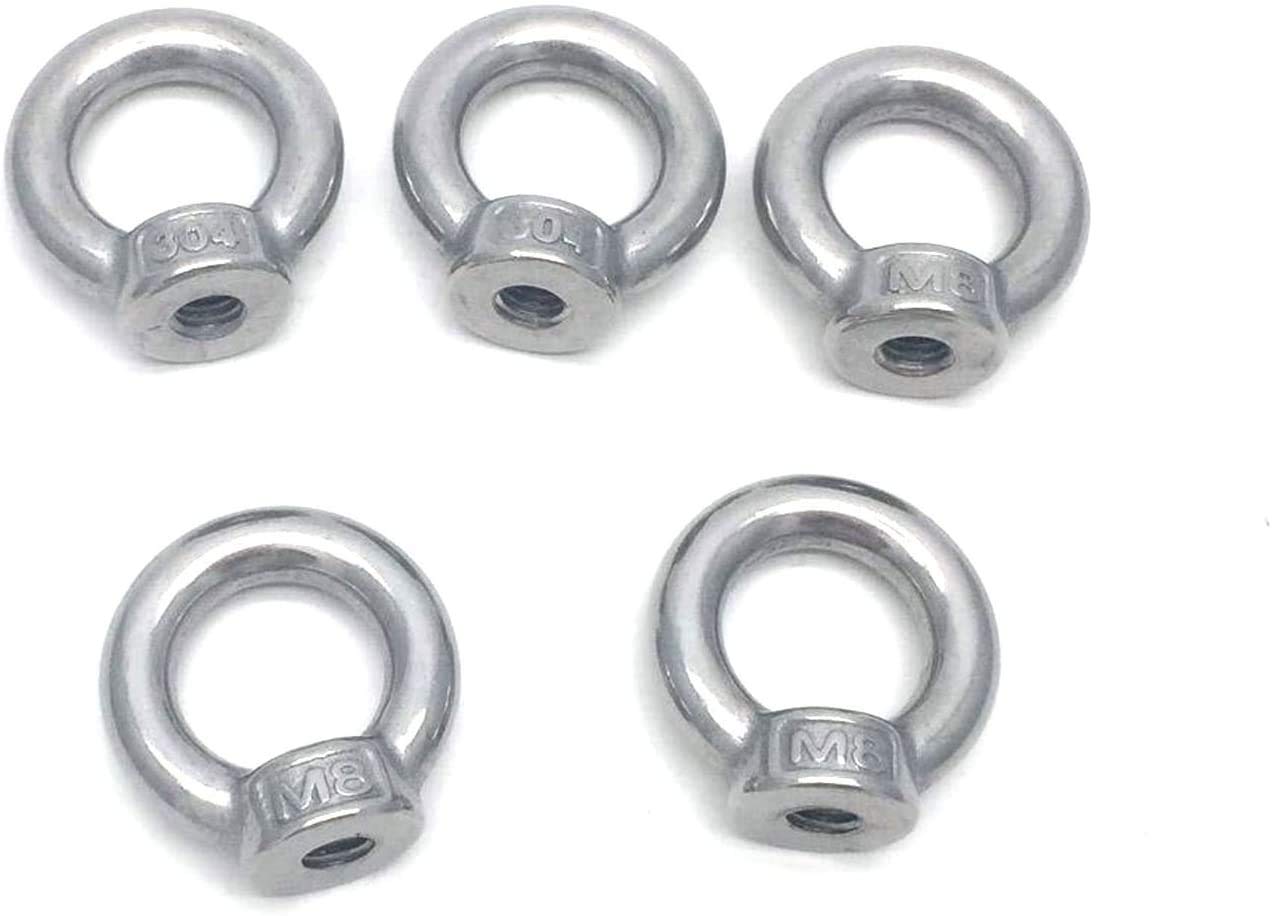 POFET 5Pcs M8-316 Acciaio Inox DIN582 Sollevamento Occhio Dadi Vite Bulloni Marine Cable Rope Ring, Marine Lifting Eye Nut per cavo