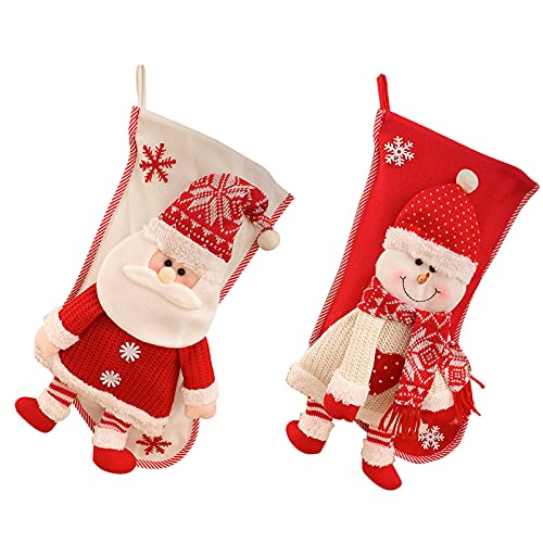 WUHNGD Lot de 2 chaussettes de Noël personnalisées en tricot 3D Père Noël Bonhomme de neige à suspendre à la cheminée 45 cm Cover