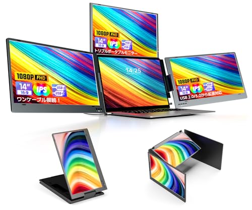 ROADOM 14インチ トリプルポータブルモニター Amazon.co.jp: ROADOM 14インチ トリプルポータブルモニター