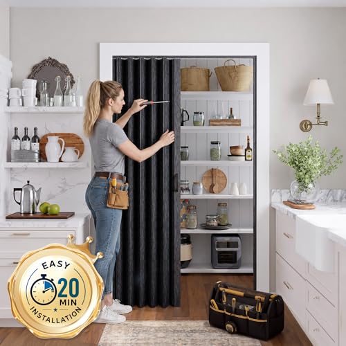 Image of SmartStandard 36 inch x 80 inch Accordion Doors Interior, Double Walled, Black