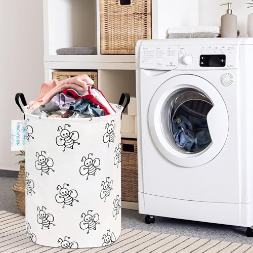 Image of Laundry Basket Canvas Fabric Collapsible Organizer Basket for Storage Bin Toy Bins Gift Baskets Bedroom Clothes Children Nursery Hamper (Bee)