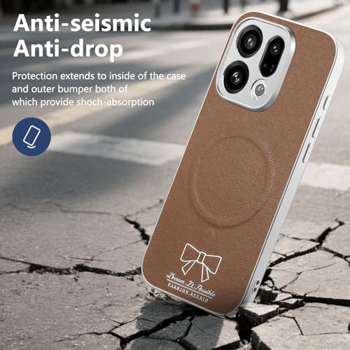 Image of for Oppo Find X9 5G Magnetic Case Butterfly Bow Pattern PU Leather + TPU + PC Shockproof Phone Cover - Brown