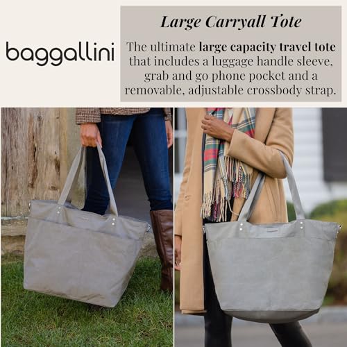 Image of Baggallini Carryall Tote - Lightweight Nylon Zipper Top Weekender Travel Beach Bag w /Luggage Sleeve