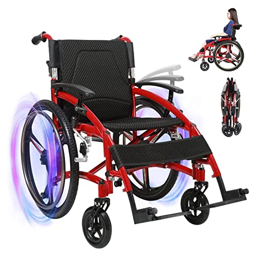 Silla de Ruedas Plegable para Adultos con Barandilla Elevable Silla de Ruedas Manual Ligera, Autopropuly Ergonómica