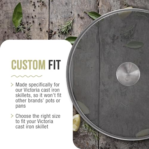 Image of 9.5-Inch Glass Lid for Victoria Round 10-Inch Cast Iron Skillet or Pan, Custom Made for Only Victoria Brand, Internal Diameter 9.5-Inch, External Diamter 10 Inch