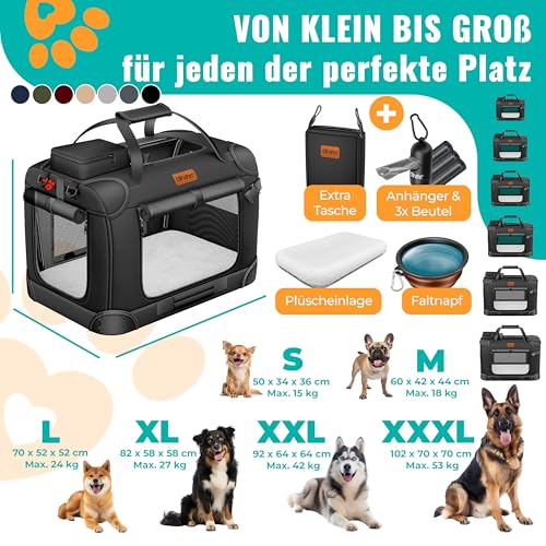 LOVPET® Transportbox Hund Katze Transporttasche XXXL 102x70x70cm | Hunde-Tragetasche Faltbare Katzentasche | Haustier-Transportbox inkl. Hundenapf & Schultergurt | für Katzen & Hunde Schwarz