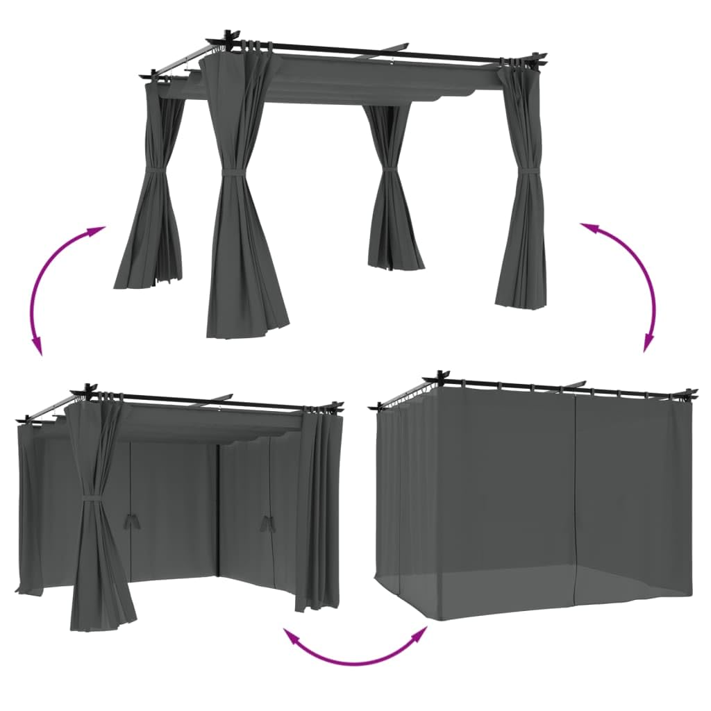 Pawilon z zasłonami antracyt 3 x 3 m stal