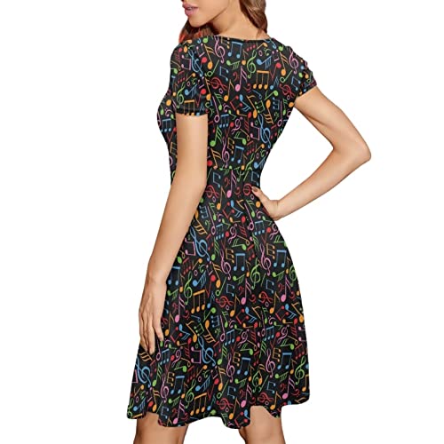 Image of POLERO Women Puffy Swing Elegant Party Midi Dresses Short Sleeve Round Neck A-Line Dress