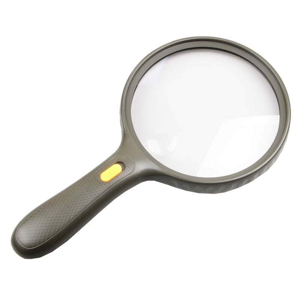 Lupas, lupas educativas para Pasatiempos, Lupa de Lectura portátil Verde Militar de 13 cm con Lente Grande y 3 Luces LED, Doble Aumento.