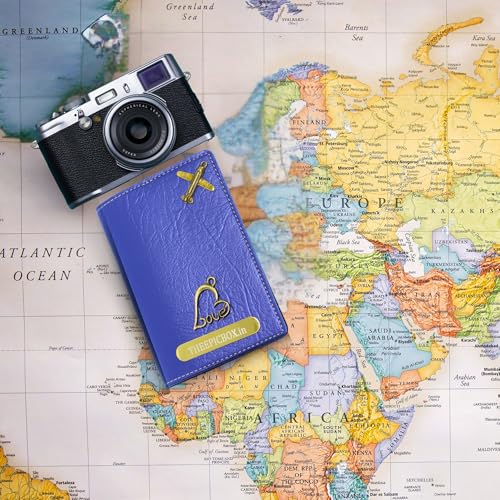 Image of Personalized Leather Passport Holder Cover | Custom Name & Charm | Sleek & Stylish Travel Wallet for Men & Women | Faux Leather Passport Cover | Unisex Travel Accessory (Blue Classis)