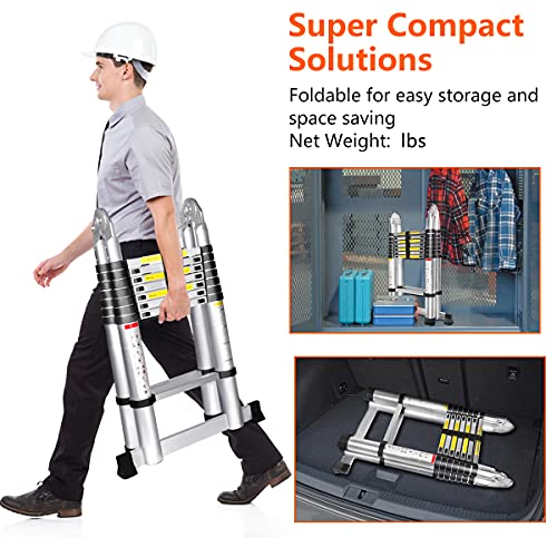 16.5FT Telescoping Ladder, Gimify Telescopic A-Frame Extension Ladder Aluminum Alloy Folding Ladder Portable Multi-Purpose for Indoor Outdoor Work, 330 lbs Capacity - Thumbnail 5