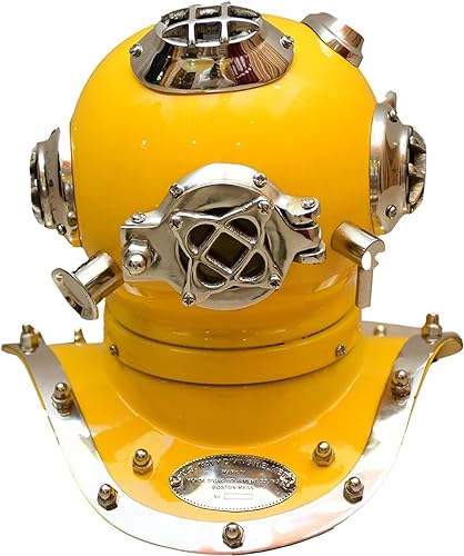 Antique Yellow Diving Helmet US Navy Anchor Engineering Divers Helmet Replica