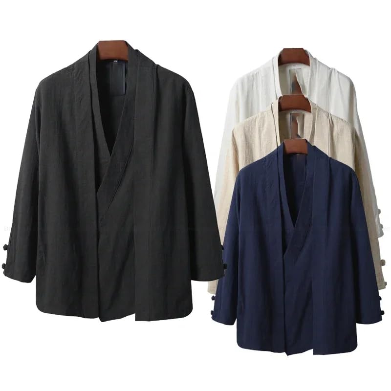 LIXINGHEITANG Chinese Style Men Linen Hanfu Tea Kung Fu Shirts Japanese Kimono Jackets Coats Robe Oriental Clothing3