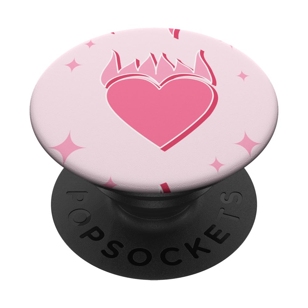 Pink Flames and Heart Beautiful Girlie Fire Pattern PopSockets Swappable PopGrip, Black