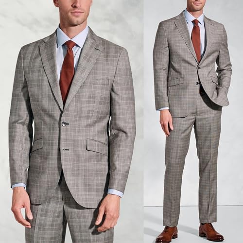 3 Pcs Men's Suit Plaid Single Breasted Slim Check Blazer Business Jacket Vest Pants Tuxedo Set for Wedding Dinner2