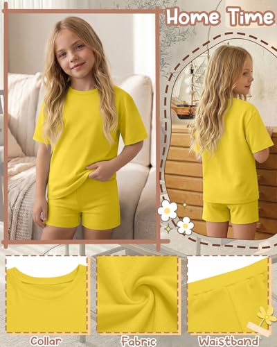 Image of Oakgarden Summer Outfits for Girls 5-14Y Athletic Casual Sets Kid Short Sleeve Shirt Bike Shorts 2 Piece Tween Trendy Clothes