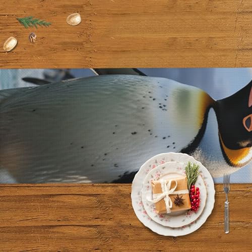 Chemin de table rustique 35,6 x 152,4 cm avec pompons et imprimé pingouin de mer