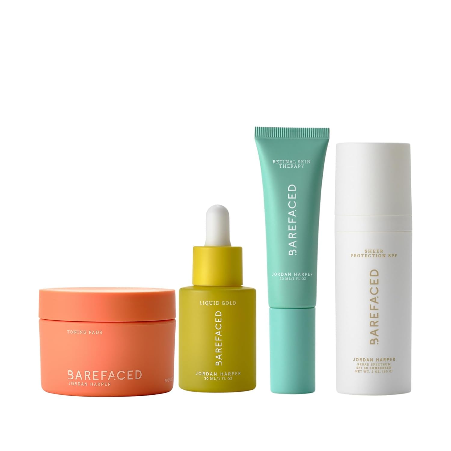 Barefaced Core Four - Original Toning Pads, Liquid Gold, RetinAL, Sheer SPF - the Foundation for Healthy Skin