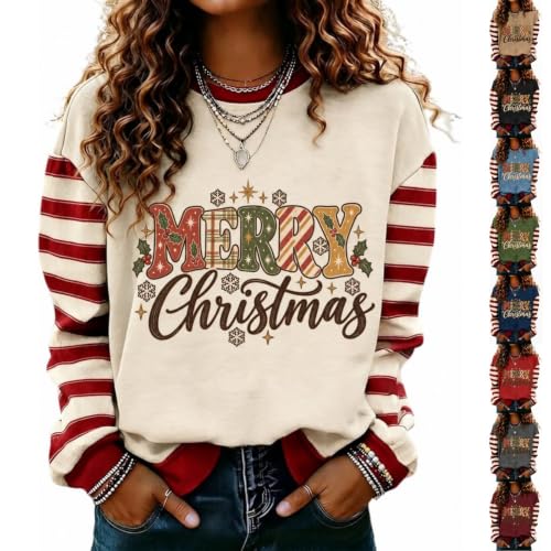 Christmas Sweatshirts for Women Striped Long...
