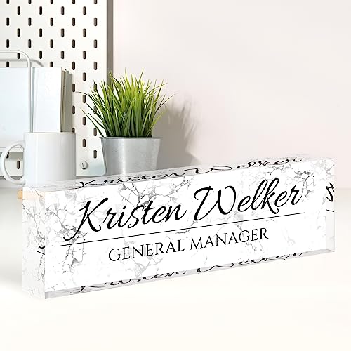 Image of Name Plate for Desk, Desk Name Plate Personalized, Office Decor for Women Men, Acrylic Desktop Accessories, Office Appreciation Gifts for Boss Social Workers Nurse Teacher Employee (White Marble)