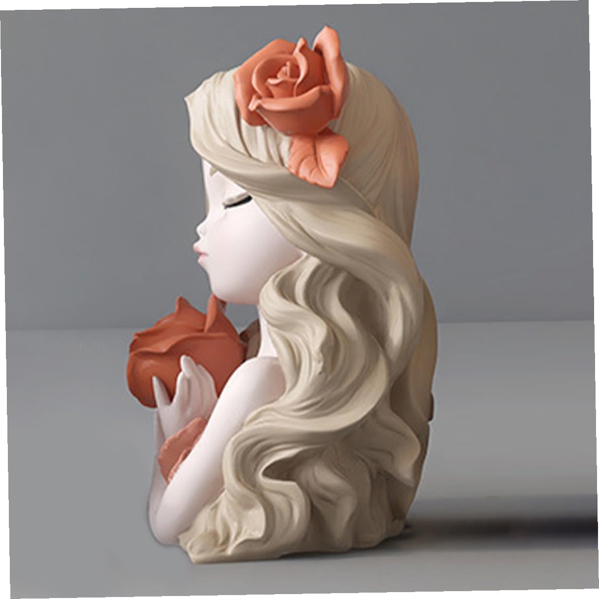 Cute Girl Coin Bank Money Saving Jar Compact Cash Container Household Saving Pot Decorative Money Box for Home and Travel Use Orange Resin