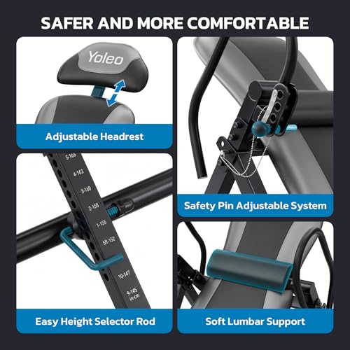 YOLEO ITX320 Inversion Table for Back Pain 2026 Foldable Inversion Table w/Removable Lumbar Pad, Reversible Ankle Holders, Easy Assembly by YOLEO - Image 5