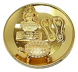 SAI MART Brass Laxmi Charan Paduka,Wish Fulfilling Tortoise/Turtle Feng Shui Plate Vastu Pooja/Puja Yantra Good Luck Living Positivity, Wealth, Money, & Longevity 3 inch Best Career Gift Gold