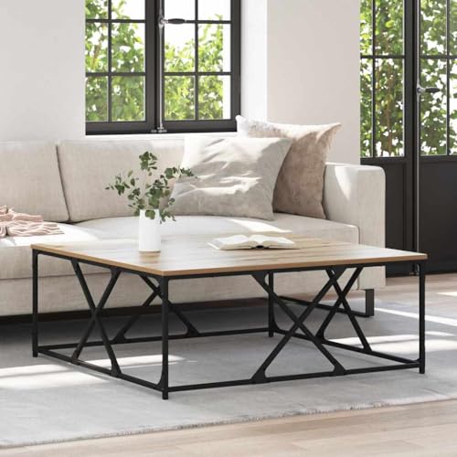 Bucmath Table basse en chêne artisanal, 100 x 100 x 40 cm, carrée, pieds en acier stables, design moderne, table de salon pour une décoration élégante, marron