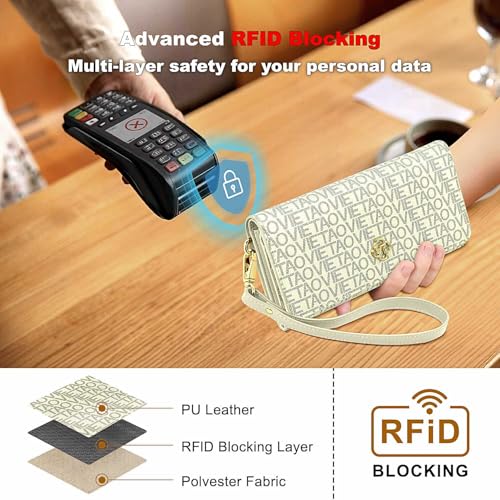 Image of Womens Wallet, RFID Blocking Wristlet Wallets for Women, Large Capacity Leather Clutch Purse for Ladies Daily Use and Travel, Card & Phone Holder - White
