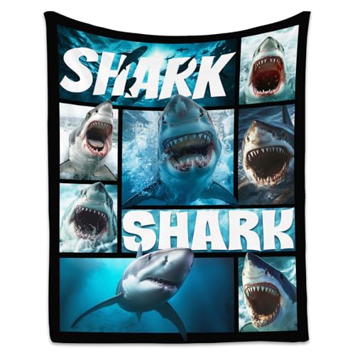 Shark Blanket for Boys - Black Soft Fuzzy Throw Blanket Gifts - 30x40 Inches Cute Blankets for Couch & Office