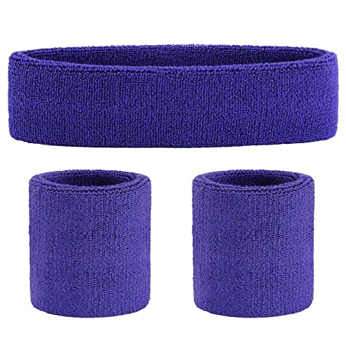 Image of ONUPGO Sweatband Set Sports Headband Wristband Set Sweatbands Terry Cloth Wristband Wrist Sweatband Headbands Moisture Wicking Sweat Absorbing Head Band